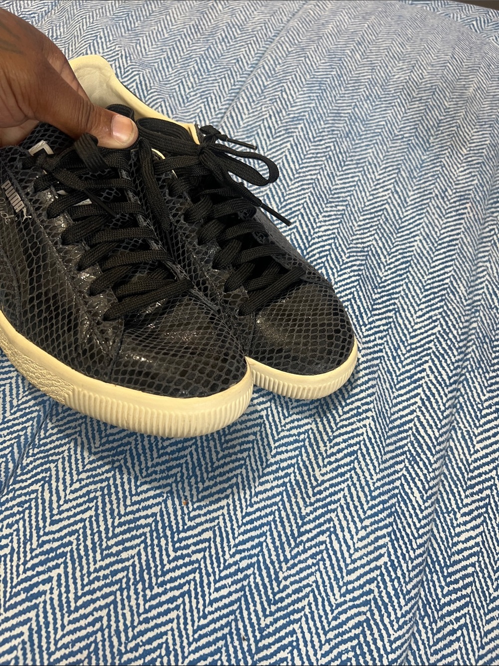 Puma Black Snake-Texture Sneakers with Cream Sole